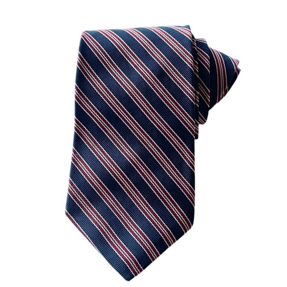 Vintage Briar Men's Necktie All Silk Woven in England Navy Blue Red Stripe Tie - Picture 1 of 13